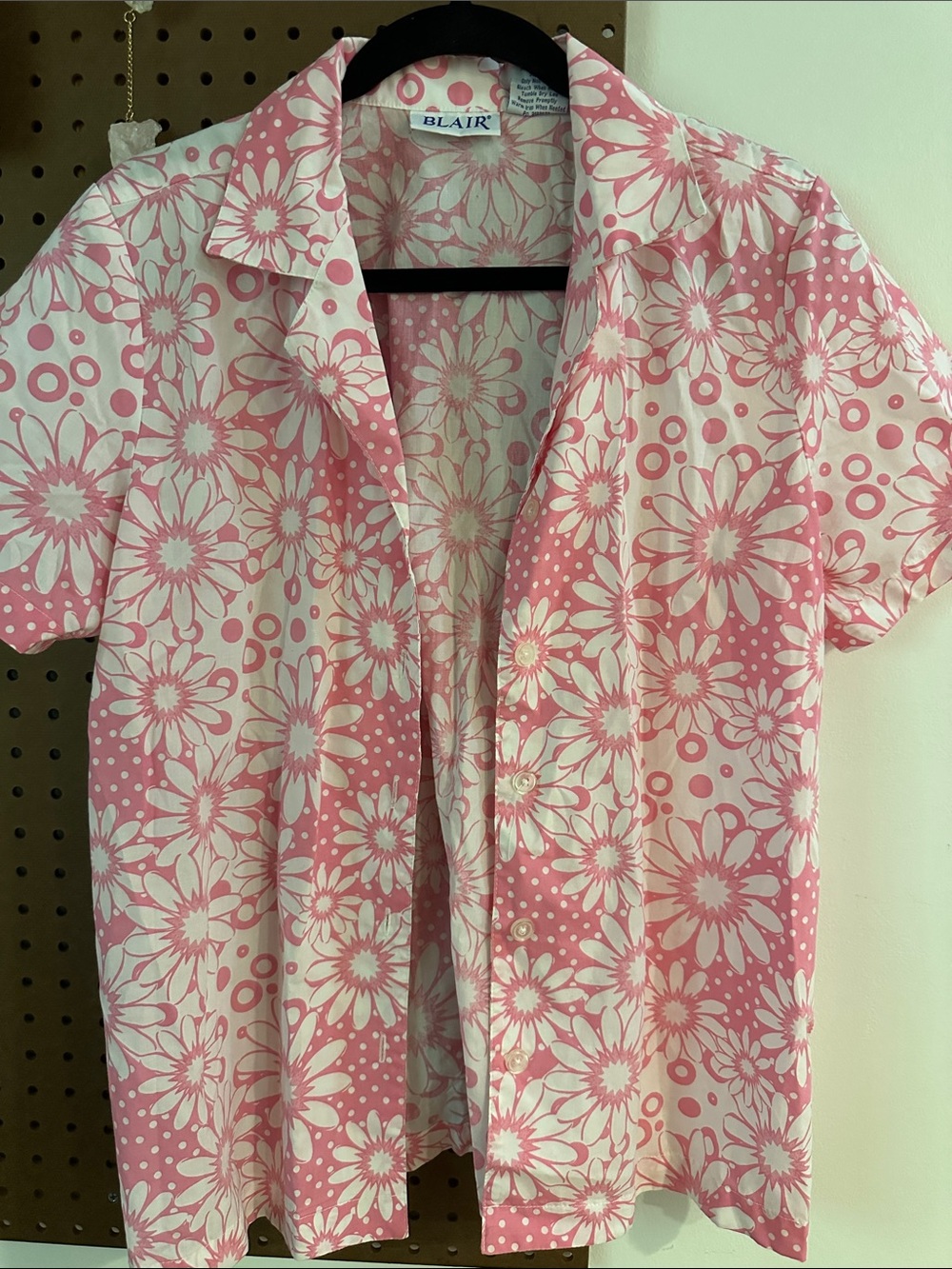 Vintage Pink & White Floral Button-Down Shirt